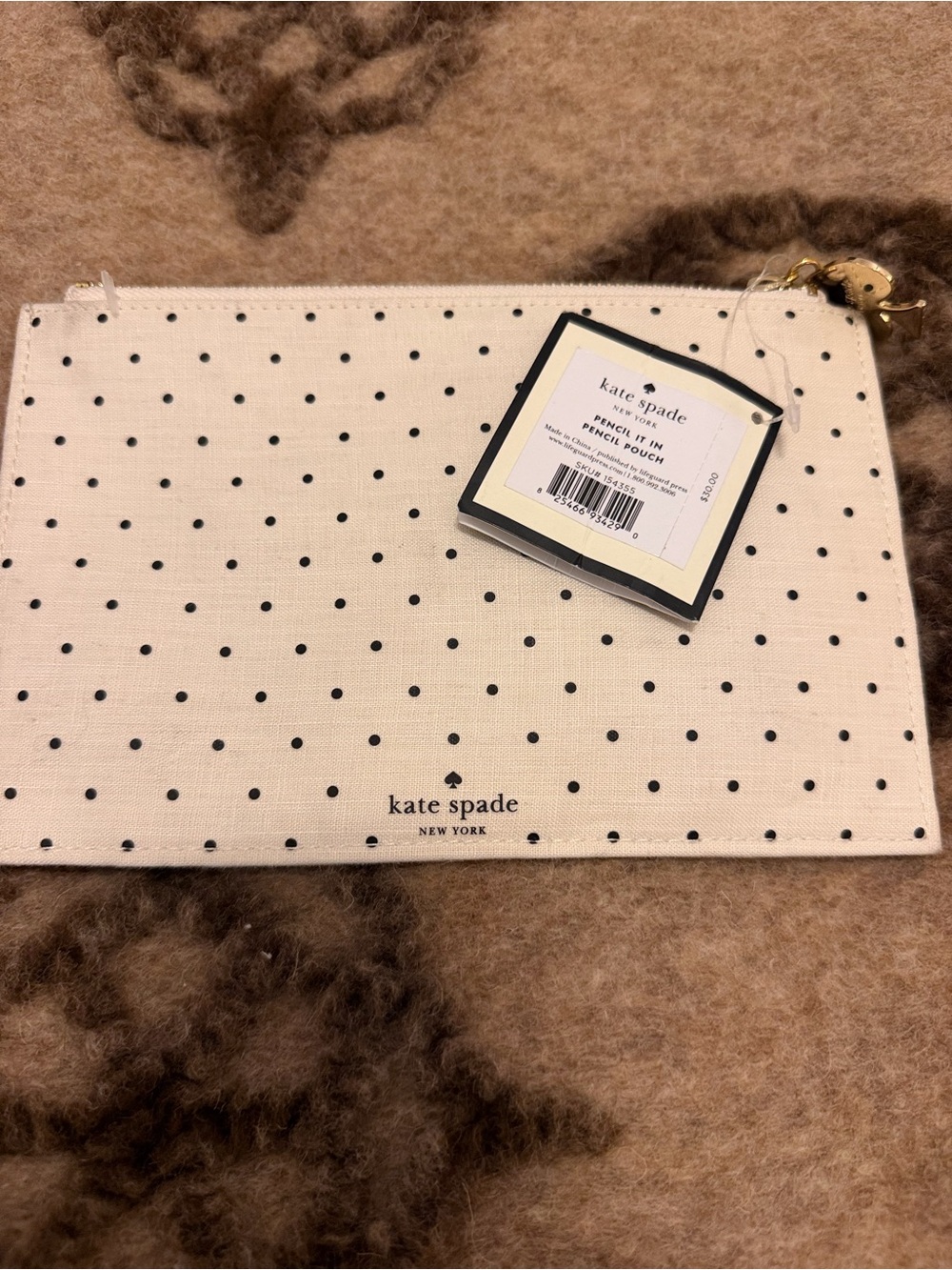 kate spade Cream Pouch with Black Polka Dots
